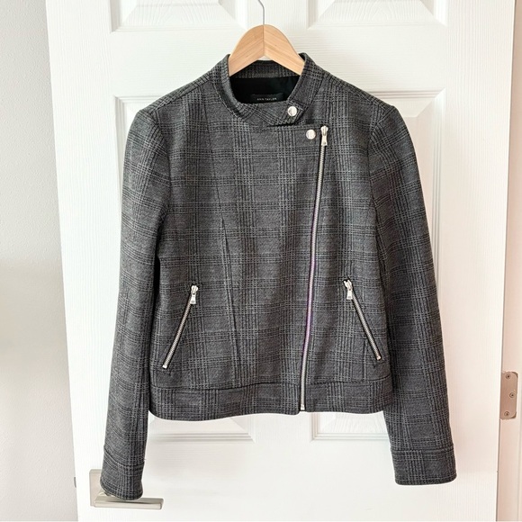 Ann Taylor Plaid Knit Moto Jacket in Gray Plaid size 6 - Picture 7 of 11